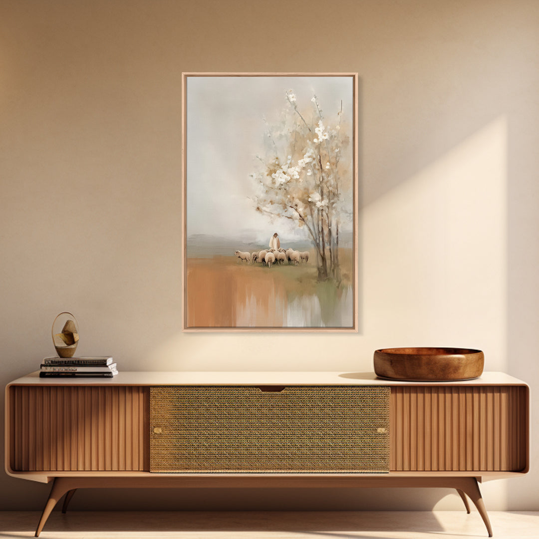 Shepherd’s Calm – Framed Canvas Print – Christian Art Canvas – Jesus Painting – Christian Wall Art – Modern Christian Art