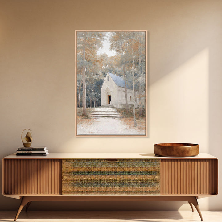 Autumn Chapel Path – Framed Canvas Print – Christian Wall Art – Christian Christmas Art – Modern Christian Art – Christian Art Canvas – Chr