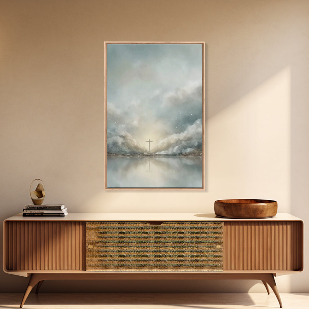 Heavenly Light Cross – Framed Canvas Print – Christian Wall Art – Modern Christian Art – Christmas Art Prints – Christian Art Canvas – Chri
