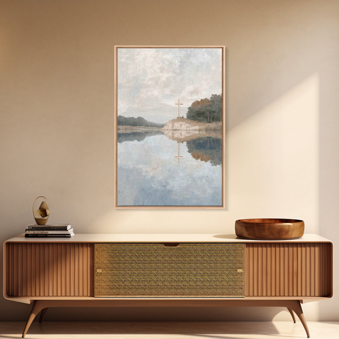 Still Waters Cross – Framed Canvas Print – Christian Wall Art – Christian Art Canvas – Subtle Christian Art – Christian Gift Ideas – Christ