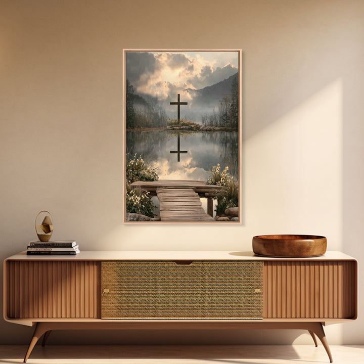 Mountain Dawn Cross – Framed Canvas Print – Christian Wall Art – Christian Art Canvas – Christian Christmas Art – Subtle Christian Art – Ch