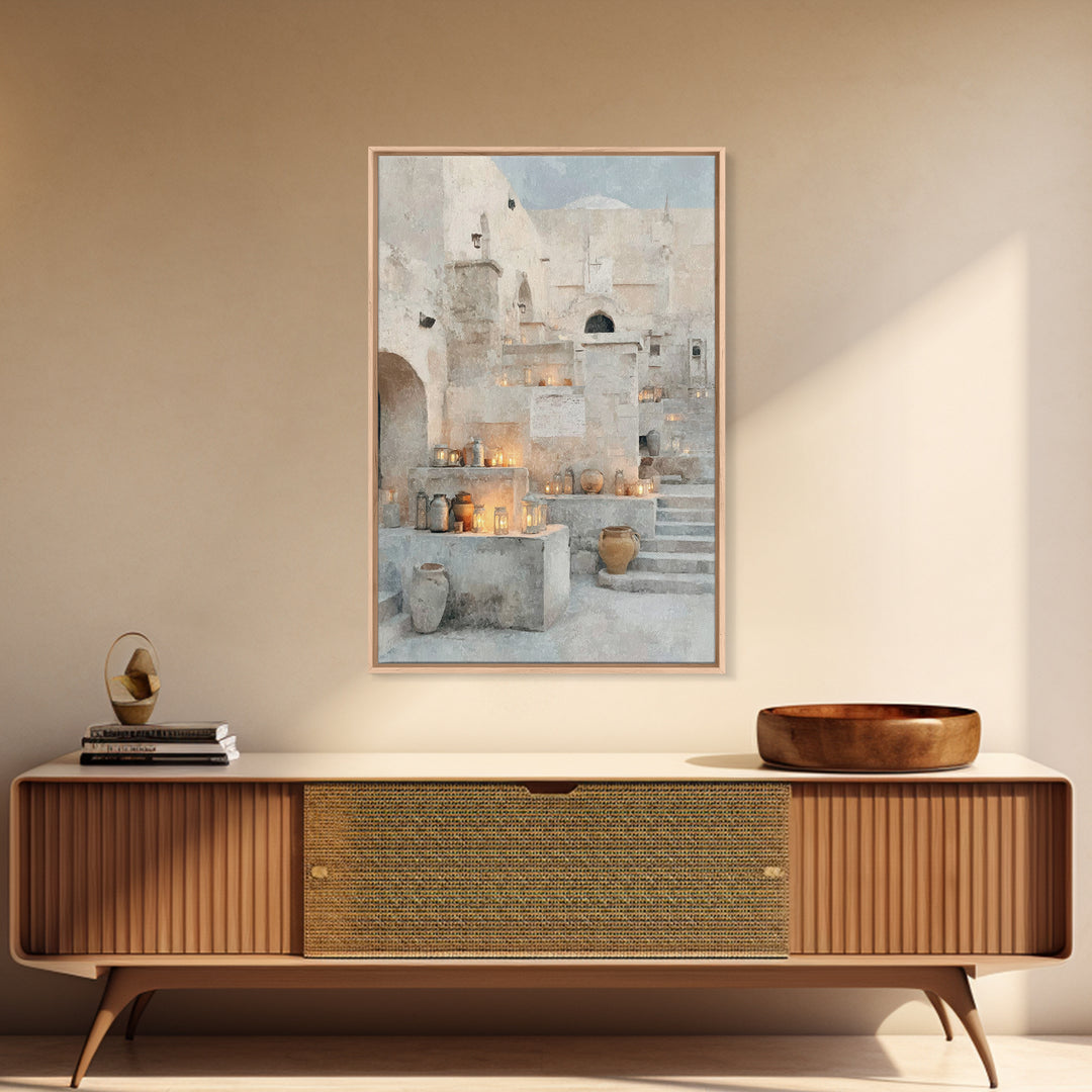 Bethlehem Lantern Court – Framed Canvas Print – Christian Christmas Art – Christmas Art Prints – Christian Wall Art – Christian Art Canvas