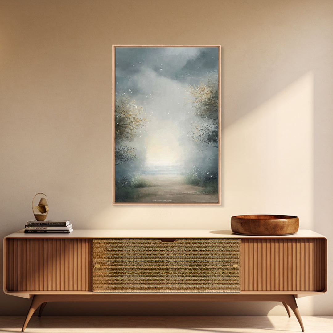 Heavenly Mist Escape, Framed Canvas Print, Christian Art Canvas, Christian Wall Art, Modern Christian Art, Subtle Christian Art, Christmas