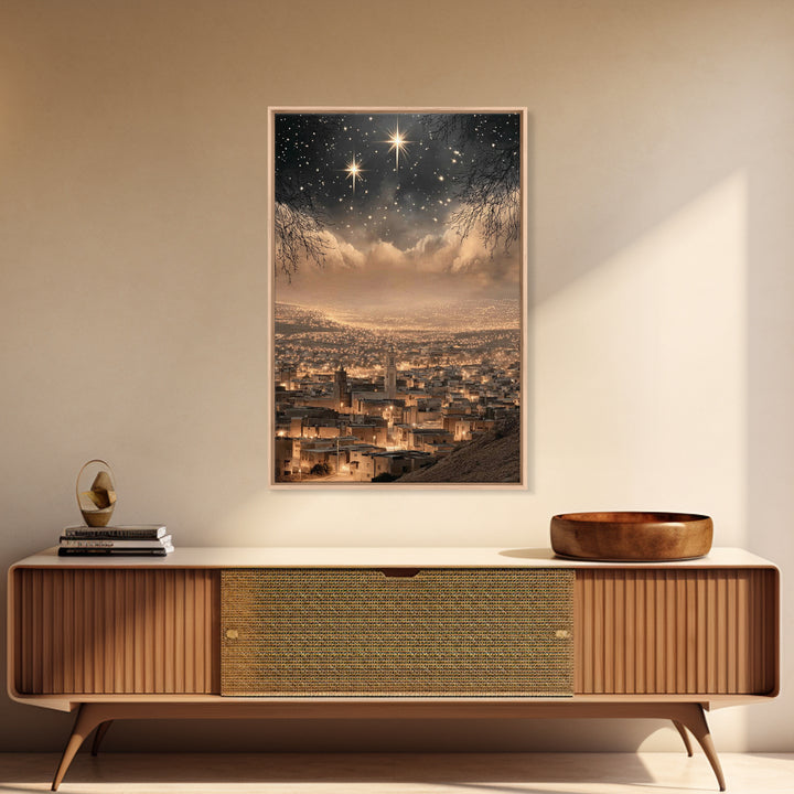 Silent Star – Framed Canvas Print – Christian Art Painting – Christmas Art Prints – Christian Wall Art – Subtle Christian Paintings