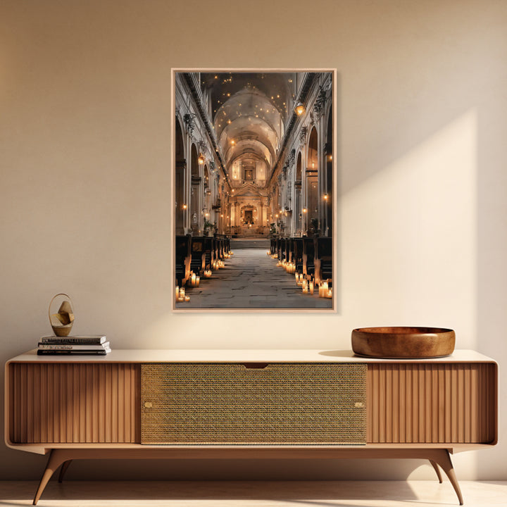 Golden Chapel Glow, Framed Canvas Print, Christian Art Canvas, Christian Wall Art, Moody Christian Art, Christian Decor, Christmas Art Prin