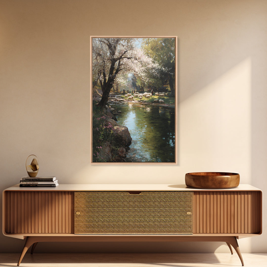 Shepherds By Morning – Framed Canvas Print – Christian Art Canvas – Christian Wall Art – Pastoral Scenery – Modern Christian Art – Christia