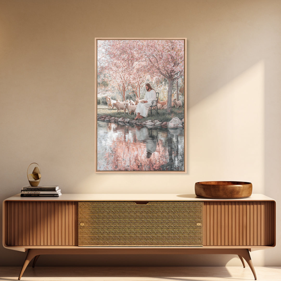Christ By The Blossoms, Framed Canvas Print, Jesus Art Print, Christian Wall Art, Christian Art Canvas, Christian Decor, Subtle Christian A