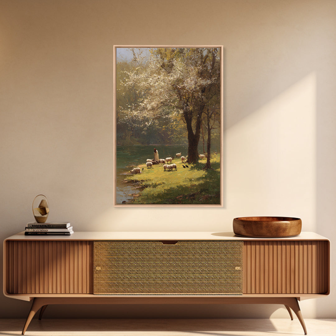 Spring Meadow Grace – Framed Canvas Print – Christian Wall Art – Christian Art Canvas – Pastoral Scenery – Christian Painting – Unique Chri