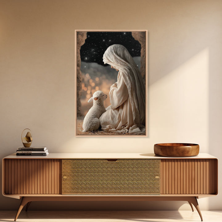 Starry Night Mercy – Framed Canvas Print – Christian Art Canvas – Christian Wall Art – Christmas Art – Mary And Jesus Painting – Christian