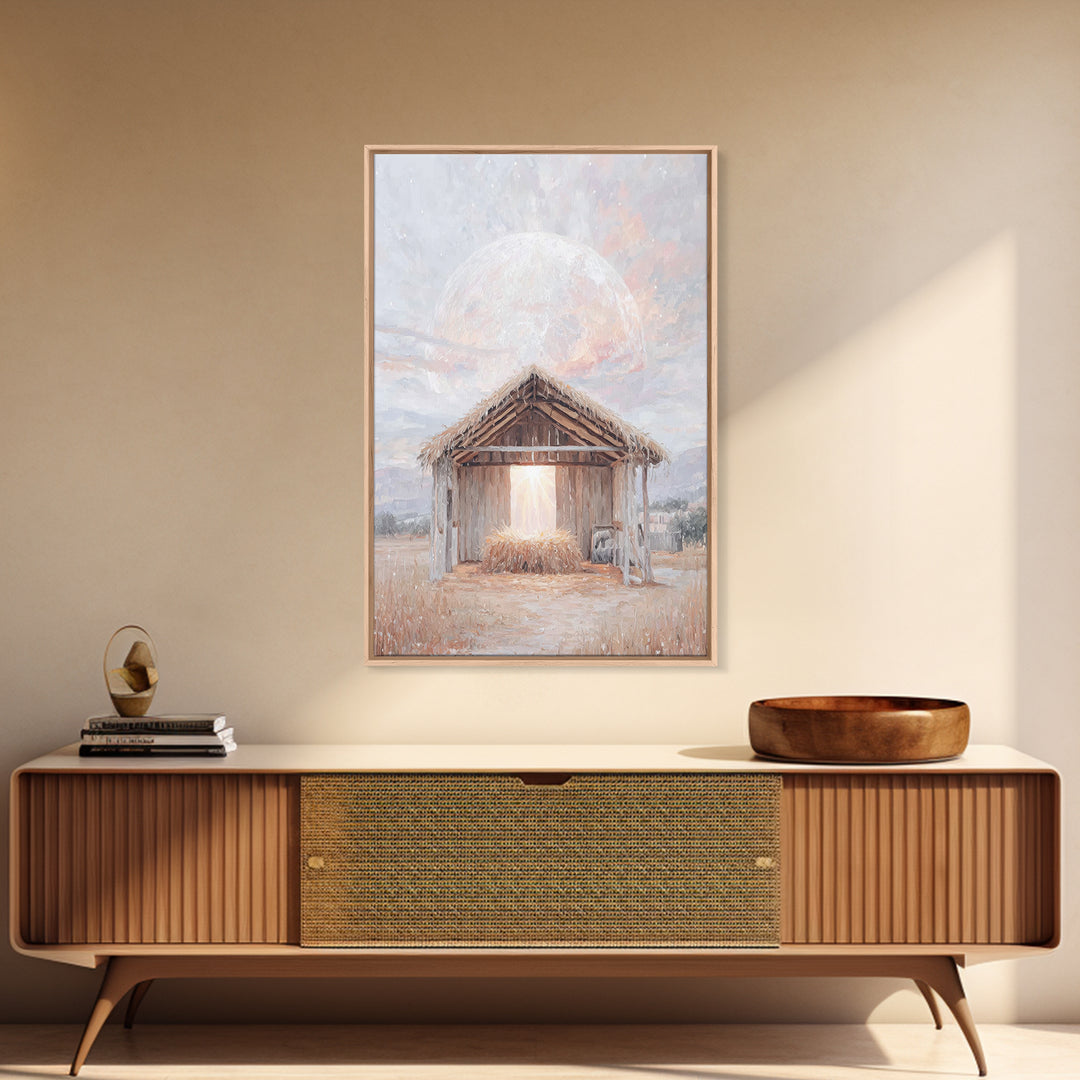 Holy Manger Light – Framed Canvas Print – Christmas Art – Christian Wall Art – Christian Art Canvas – Christian Christmas Decor – Christian