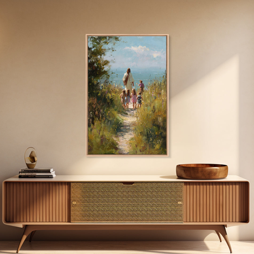 Quiet Meadow Walk – Framed Canvas Print – Christian Art Canvas – Jesus Painting – Christian Wall Art – Christian Christmas Art – Christian