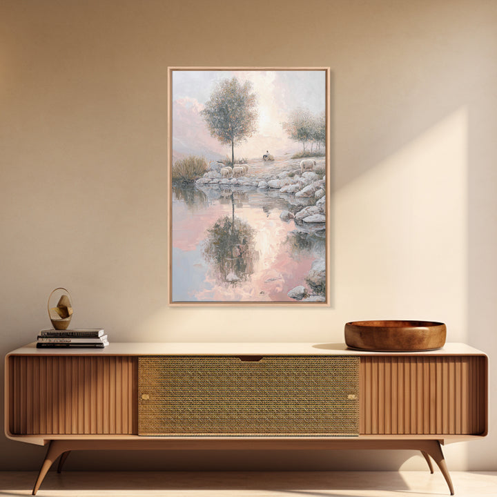 Pasture Reflections – Framed Canvas Print – Christian Wall Art – Christian Art Canvas – Moody Christian Art – Christmas Art – Christian Pai