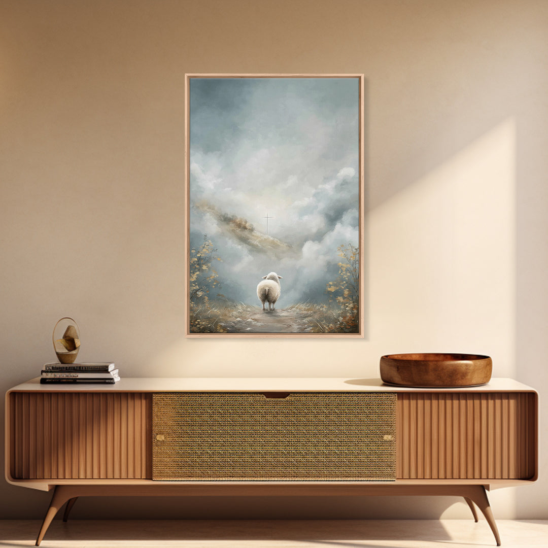 Heavenbound Lamb – Framed Canvas Print – Christian Christmas Art – Christian Wall Art – Christian Art Print – Modern Christian Art – Jesus