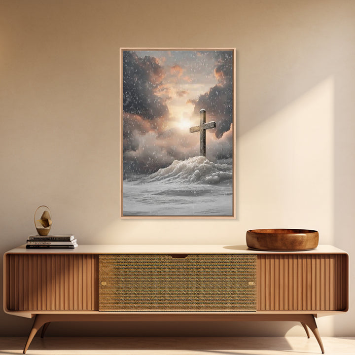 Winter Cross Hope – Framed Canvas Print – Christian Wall Art – Christian Art Canvas – Moody Christmas Art – Christian Decor – Christmas Art