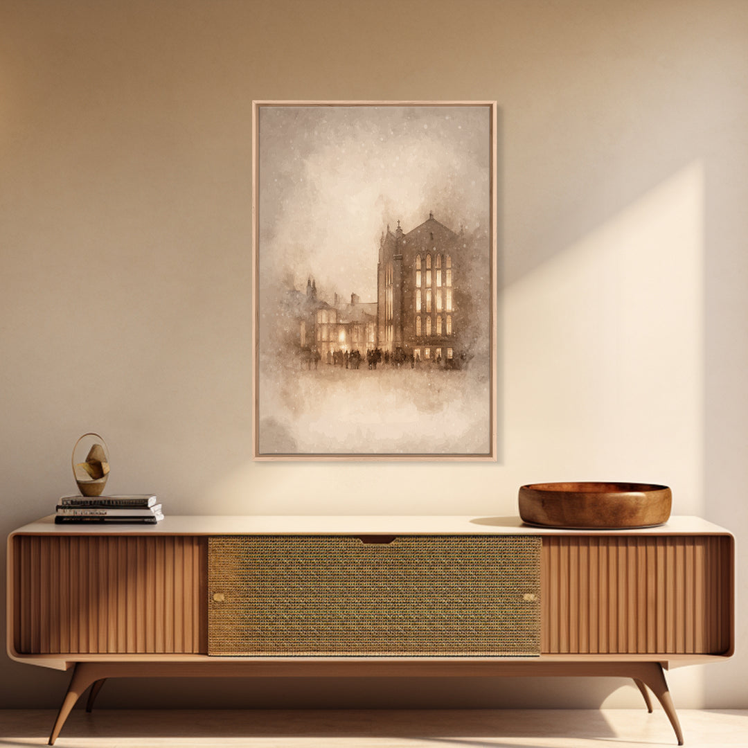 Evening Gathering – Framed Canvas Print – Christian Art – Christian Wall Art – Moody Christmas Art – Christian Art Canvas – Christian Gift