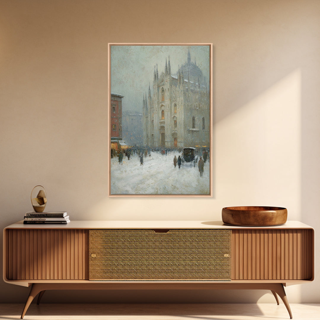 Snowfall Cathedral – Framed Canvas Print – Christian Art Canvas – Christian Wall Art – Christmas Art – Christian Christmas Art – Christian