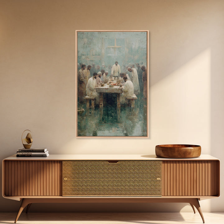 Table Of Fellowship – Framed Canvas Print – Christian Paintings – Jesus Art Print – Christian Wall Art – Large Christian Painting – Unique