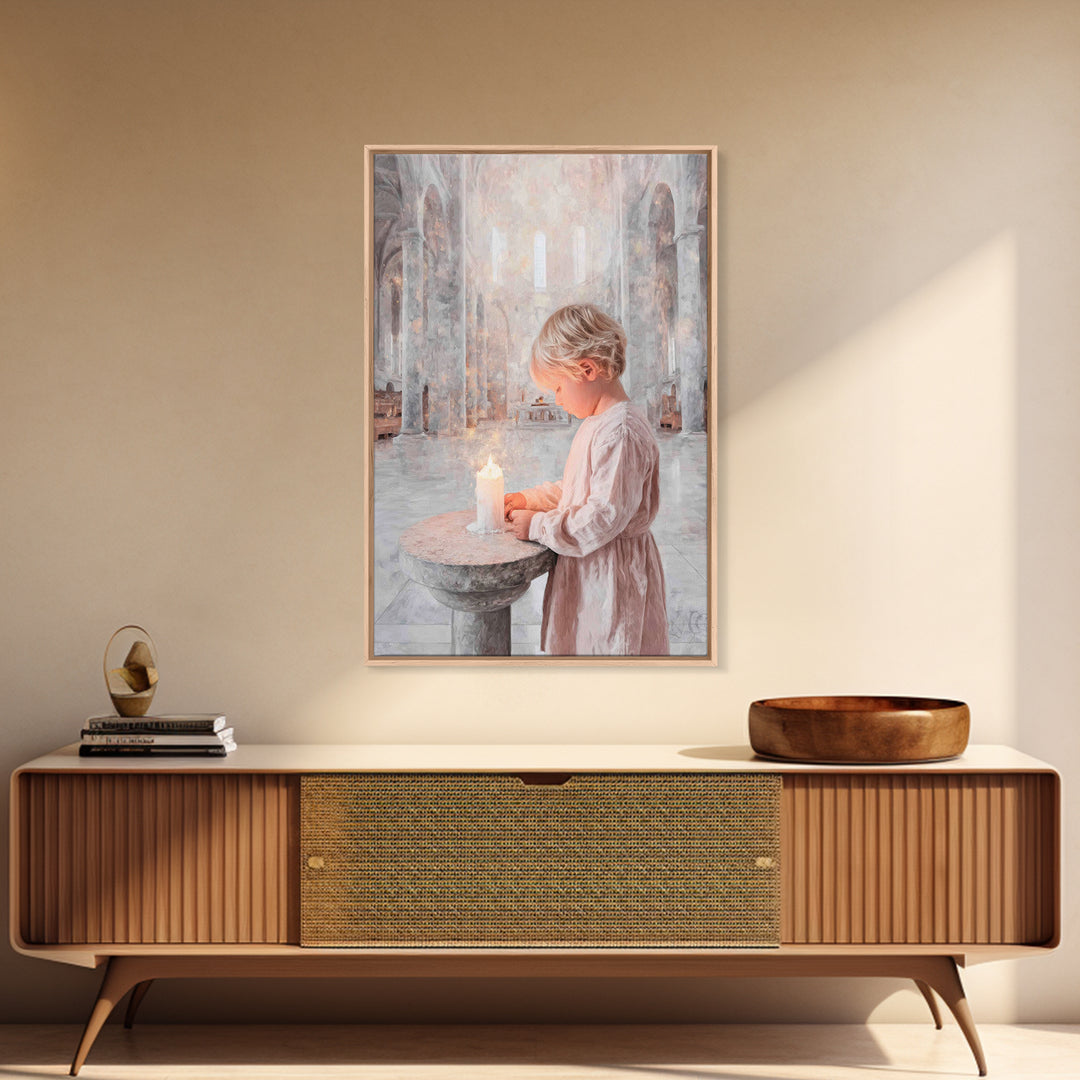 Quiet Candle Prayer – Framed Canvas Print – Christian Christmas Art – Christian Art Print – Christian Wall Art – Subtle Christian Art – Chr