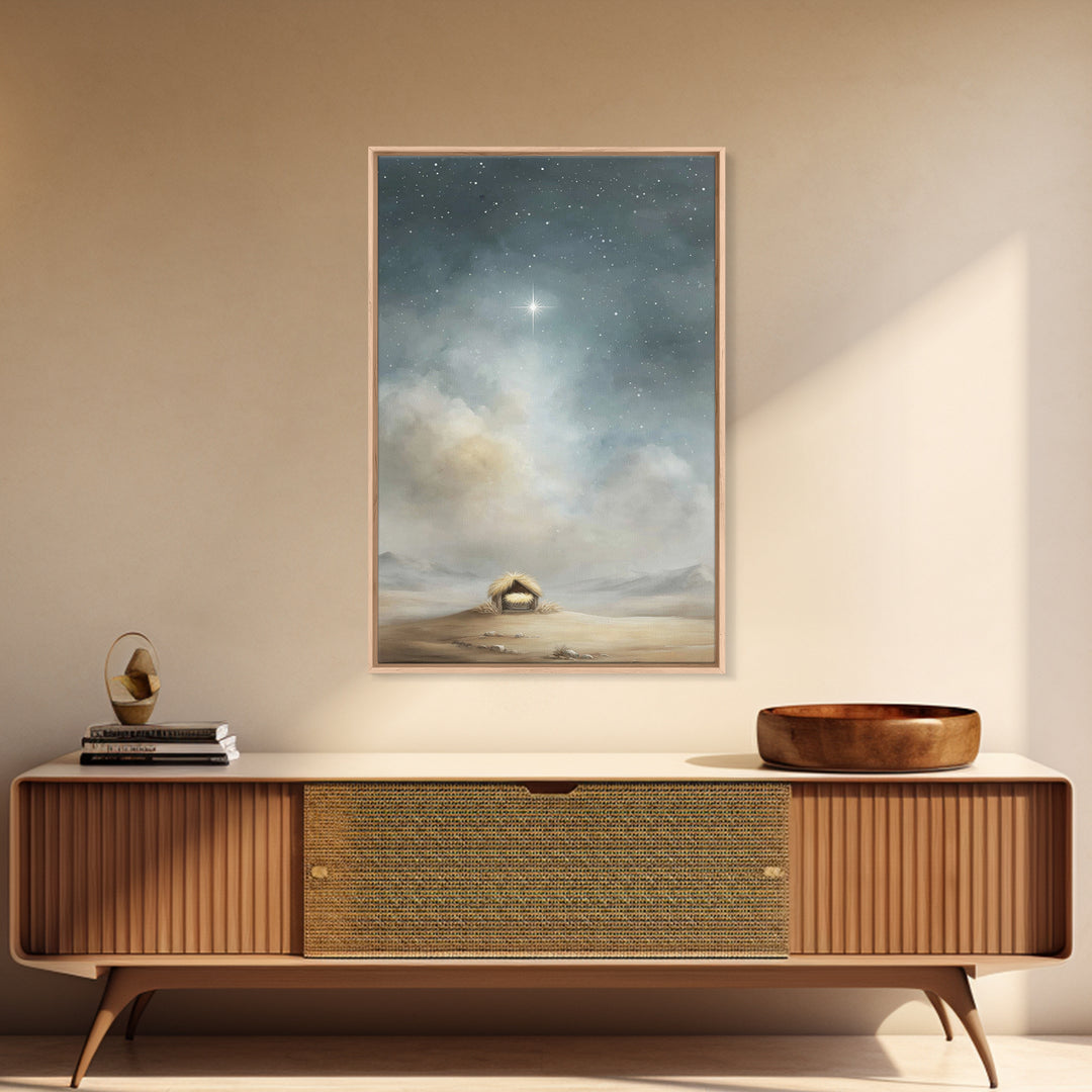 Nativity Sky Wonder – Framed Canvas Print – Christian Christmas Art – Christian Wall Art – Christian Art Canvas – Christmas Art Work – Jesu