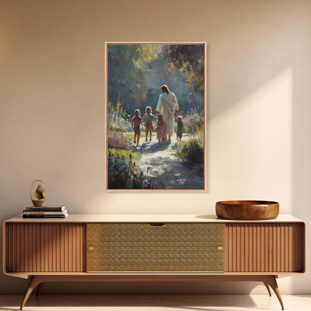 Garden Path Grace – Framed Canvas Print – Christian Wall Art – Jesus Painting – Christian Art Canvas – Christian Decor – Christmas Art