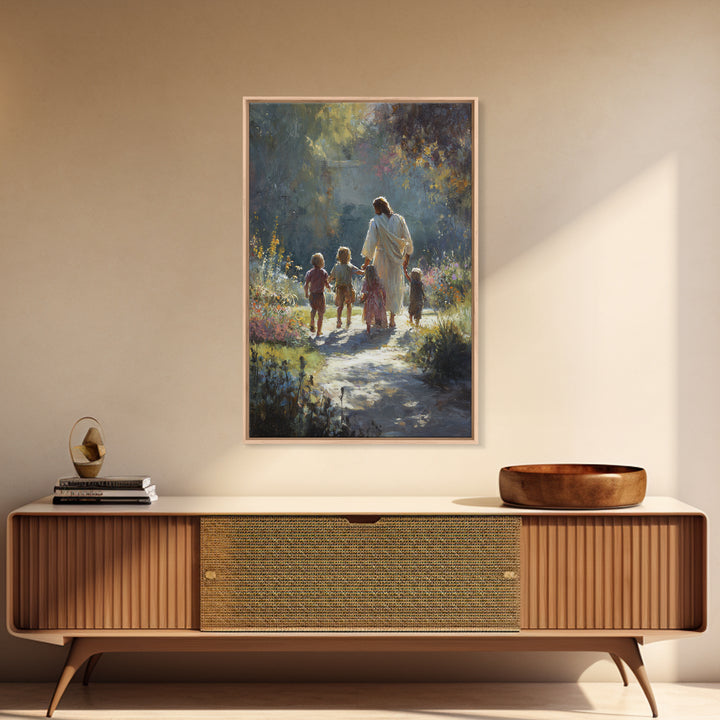 Garden Path Grace – Framed Canvas Print – Christian Wall Art – Jesus Painting – Christian Art Canvas – Christian Decor – Christmas Art