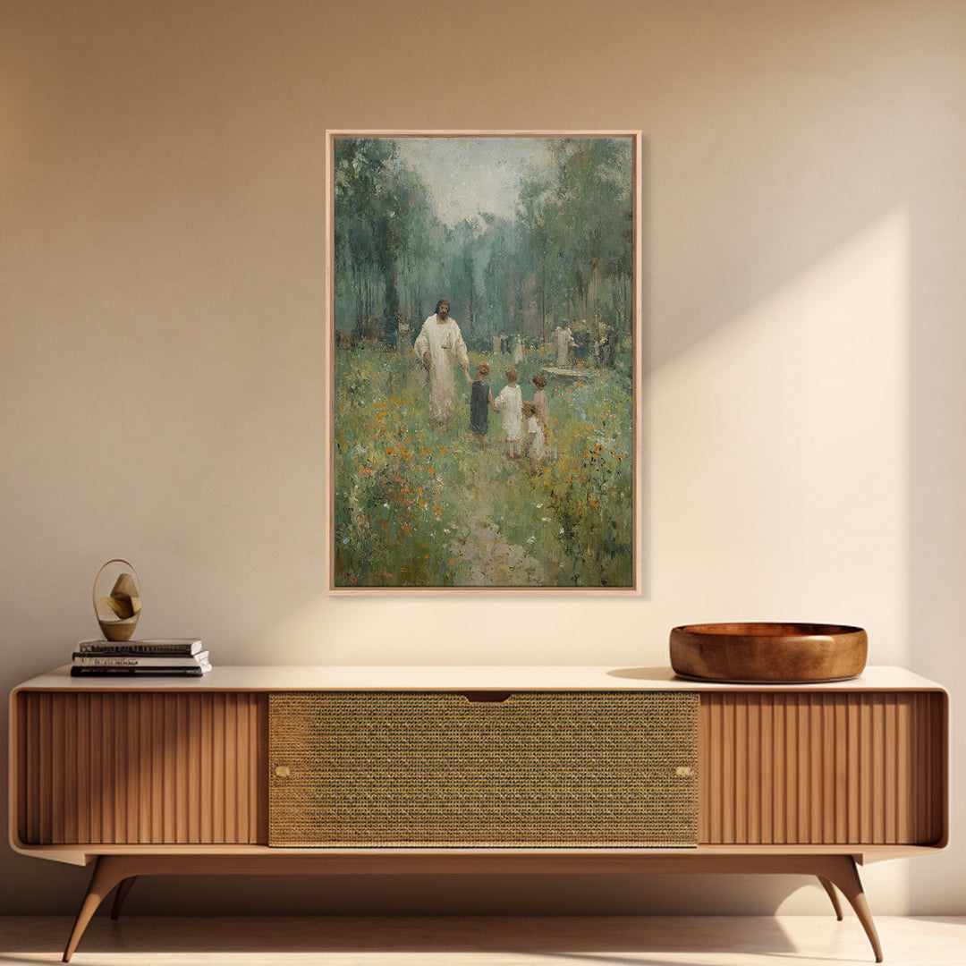 Heaven’s Gentle Walk | Framed Canvas Print | Christian Art Canvas | Christian Wall Art | Jesus Painting | Christian Gift Ideas | Christmas
