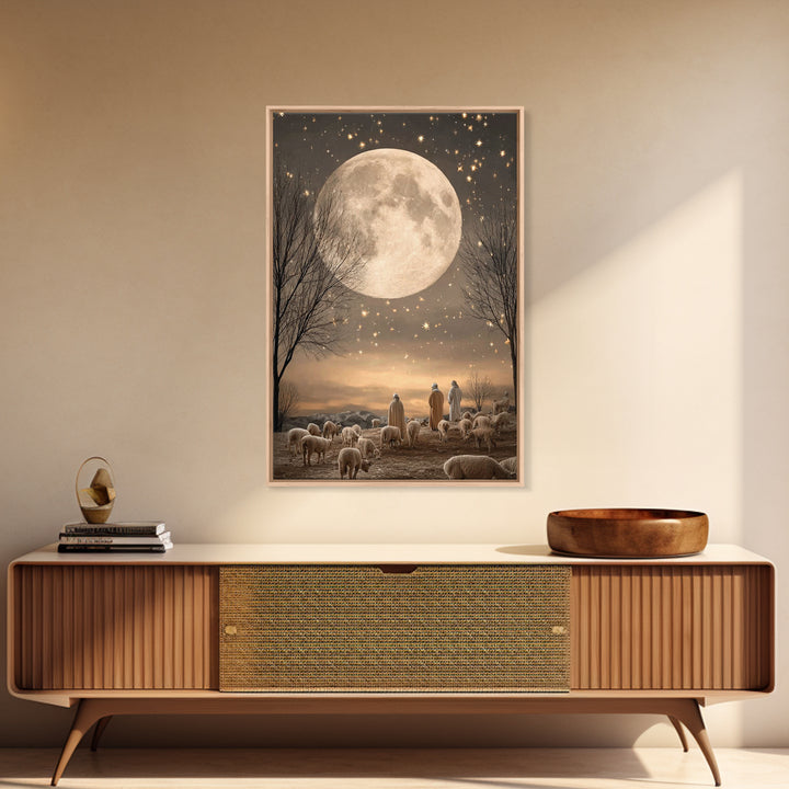 Midnight Shepherds Hope | Framed Canvas Print | Christian Art Canvas | Christmas Art | Christian Wall Art | Jesus Painting | Christian Chri