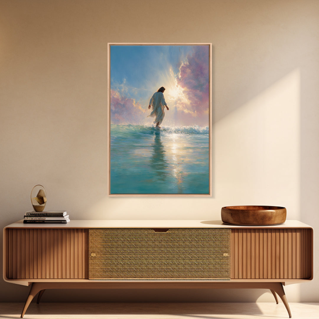 Golden Horizon Peace, Framed Canvas Print, Christian Wall Art, Jesus Painting, Christian Art Canvas, Large Christian Art, Christian Gift Id