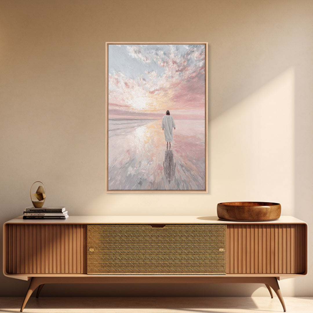 Radiant Shore Peace, Framed Canvas Print, Christian Wall Art, Christian Art Canvas, Jesus Painting, Modern Christian Painting, Christian Gi