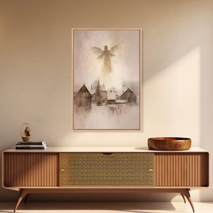 Snowlit Messenger – Framed Canvas Print – Christian Art Print – Christmas Art – Christian Art Canvas – Christian Wall Art – Vintage Christi