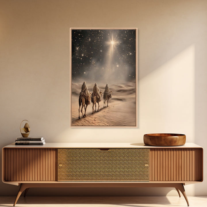 Night Wanderers | Framed Canvas Print | Christmas Wall Art | Christian Art Canvas | Christian Christmas Art | Christian Art | Jesus Paintin