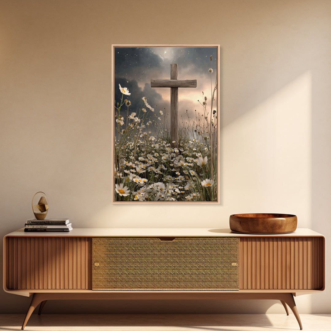 Nightfall Mercy – Framed Canvas Print – Christian Wall Art – Christian Art Canvas – Christian Painting – Christian Christmas Art