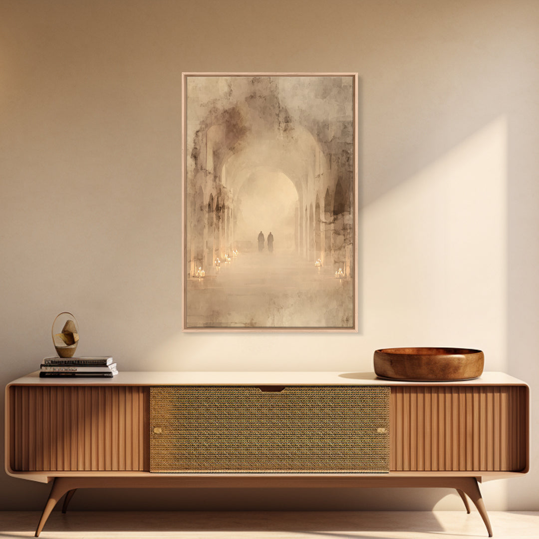 Silent Cloister Haze – Framed Canvas Print – Christian Wall Art – Minimalist Christian Art – Subtle Christian Art – Christian Painting – Ch