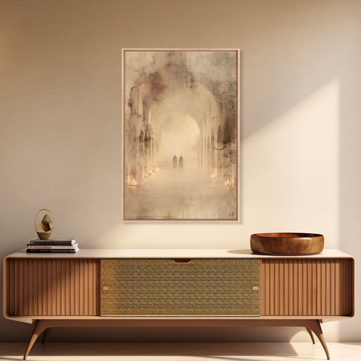 Silent Cloister Haze – Framed Canvas Print – Christian Wall Art – Minimalist Christian Art – Subtle Christian Art – Christian Painting – Ch