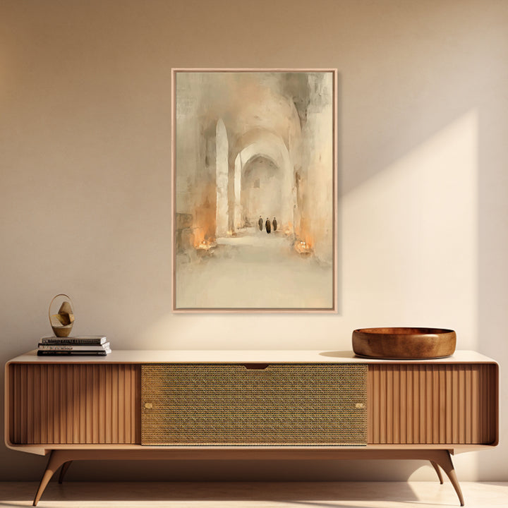 Sacred Hall Glow – Framed Canvas Print – Christian Wall Art – Moody Christian Art – Christian Art Canvas – Subtle Christian Art – Christian