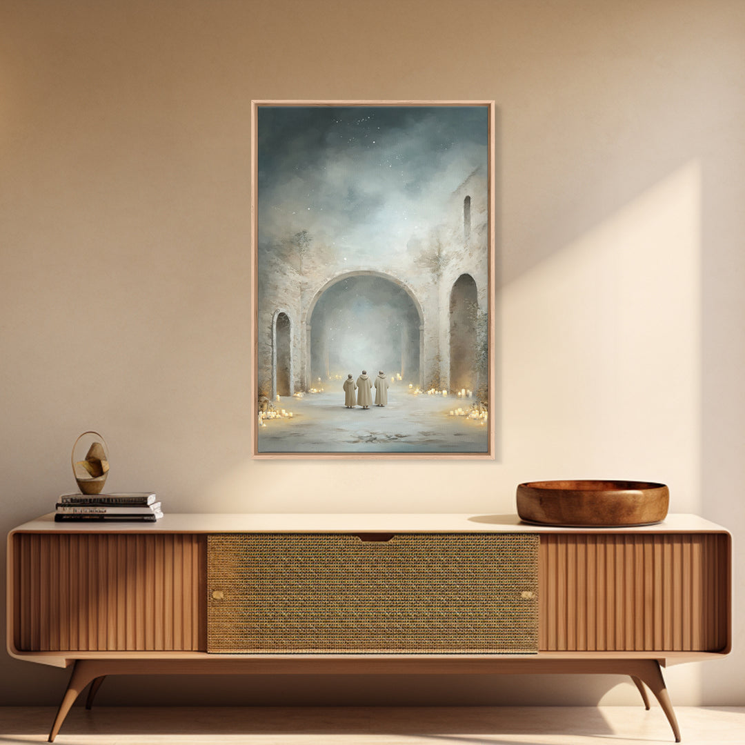 Divine Arch Gathering – Framed Canvas Print – Christian Art Canvas – Christian Wall Art – Christmas Art – Christian Christmas Art – Vintage