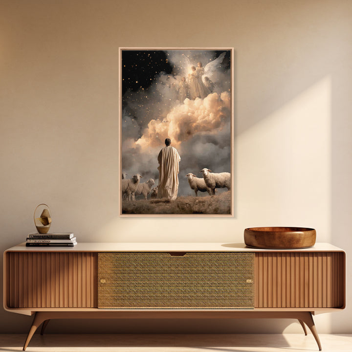 Angelic Glory Sky | Framed Canvas Print | Christian Christmas Art | Christmas Wall Art | Christian Art Canvas | Jesus Christmas Art | Chris
