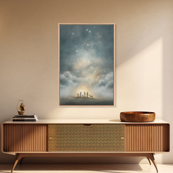 Starry Night Revelation, Framed Canvas Print, Christian Wall Art, Christmas Canvas Wall Art, Christian Art Canvas, Moody Christmas Art, Chr
