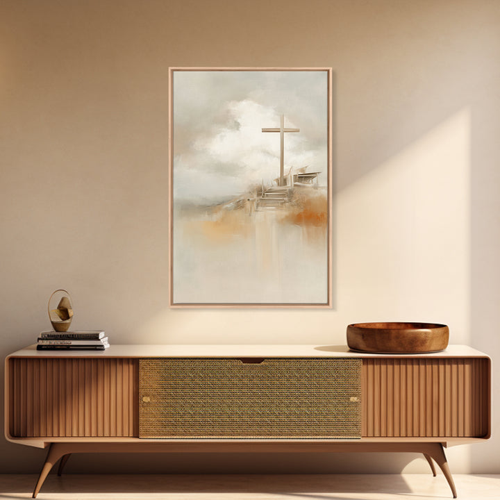 Cross On The Hill – Framed Canvas Print – Christian Wall Art – Christian Art Painting – Minimalist Christian Art – Christian Art Canvas – C