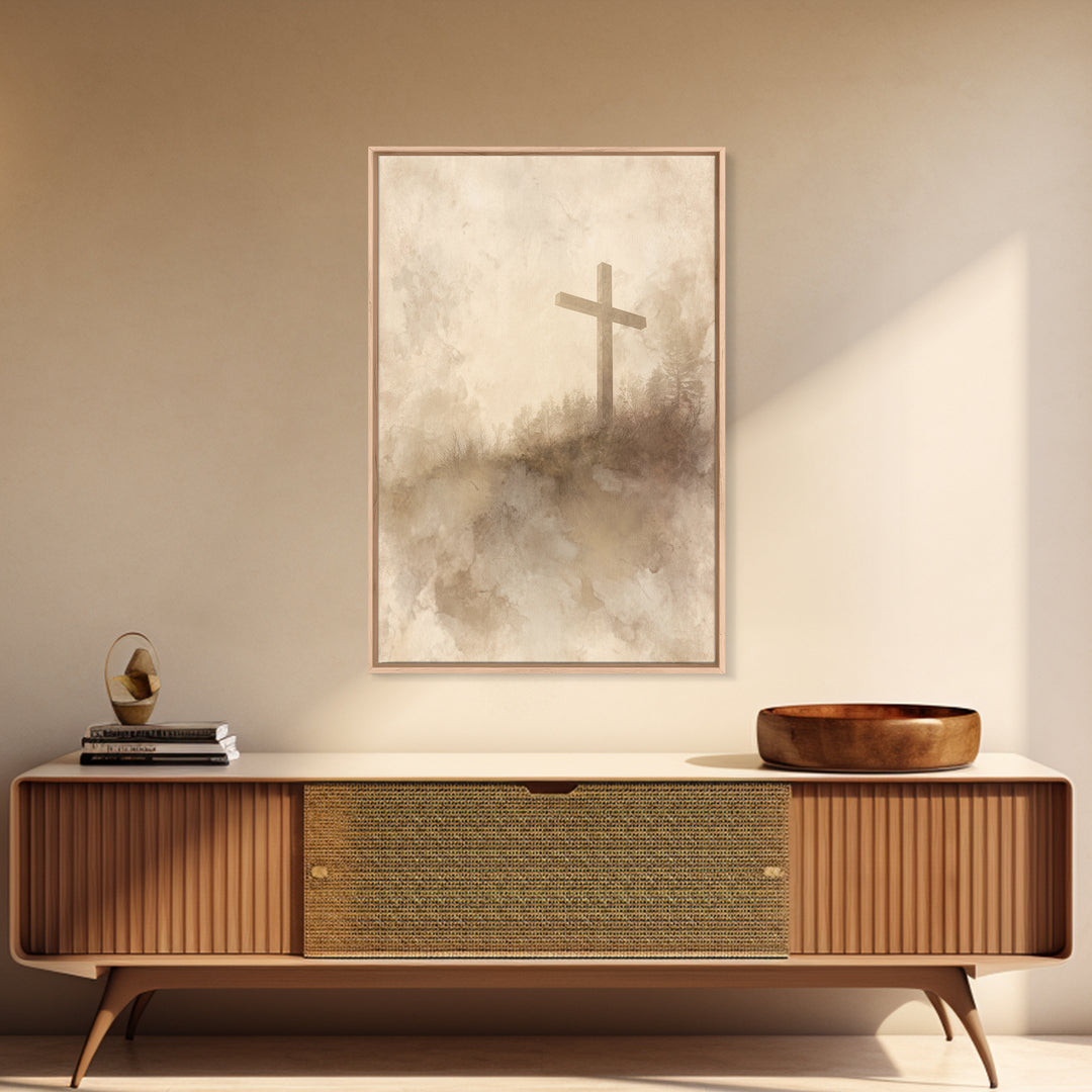 Soft Desert Cross | Framed Canvas Print | Christian Art Canvas | Christian Wall Art | Subtle Christian Paintings | Vintage Christian Art |