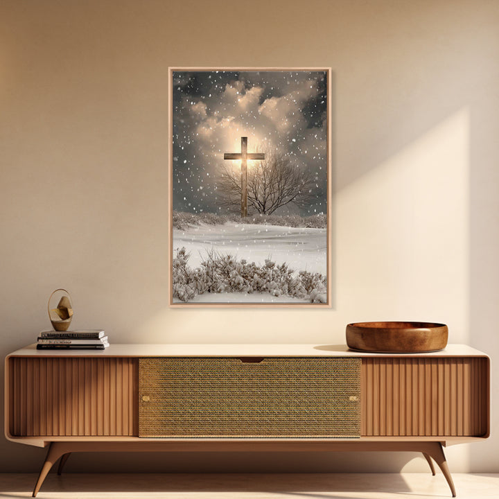 Snowfall Grace, Framed Canvas Print, Christian Wall Art, Christian Art Canvas, Christmas Art, Christian Decoration