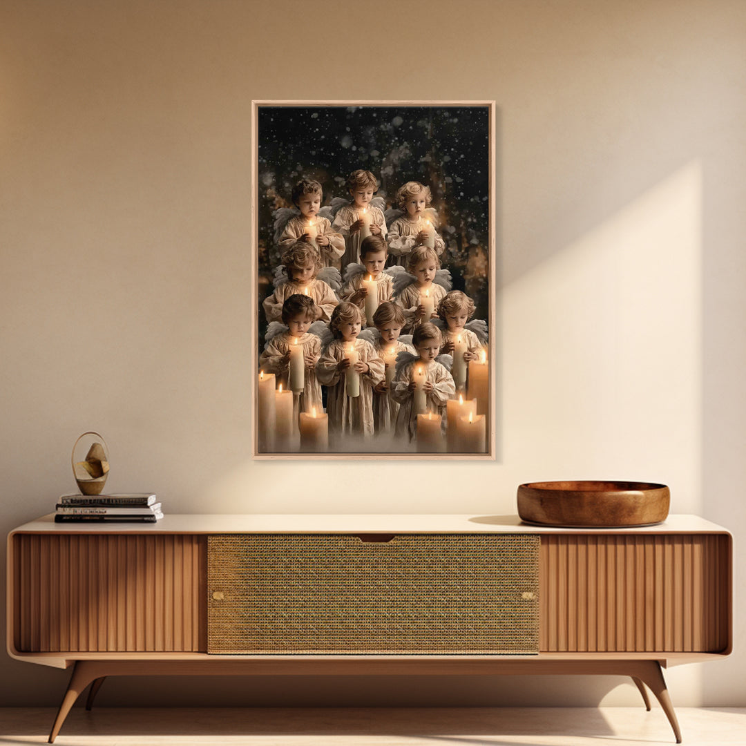 Candlelight Angels | Framed Canvas Print | Christian Wall Art | Christian Art Canvas | Christmas Art | Christian Christmas Art