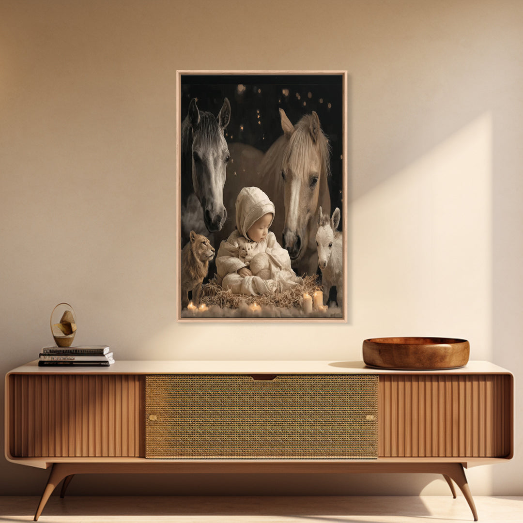 Silent Manger Light – Framed Canvas Print – Christian Wall Art – Jesus Painting – Christmas Wall Art – Christian Art Canvas – Christian Chr