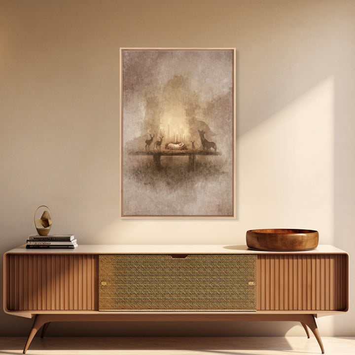 Heavenly Birth Glow – Framed Canvas Print – Christian Art Canvas – Christmas Art Prints – Jesus Christmas Art – Modern Christian Art – Chri