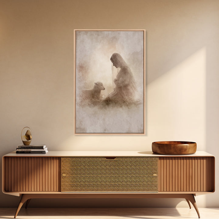 Sacred Night Calm – Framed Canvas Print – Christian Art Canvas – Christian Christmas Art – Jesus Christmas Art – Christian Wall Art – Chris