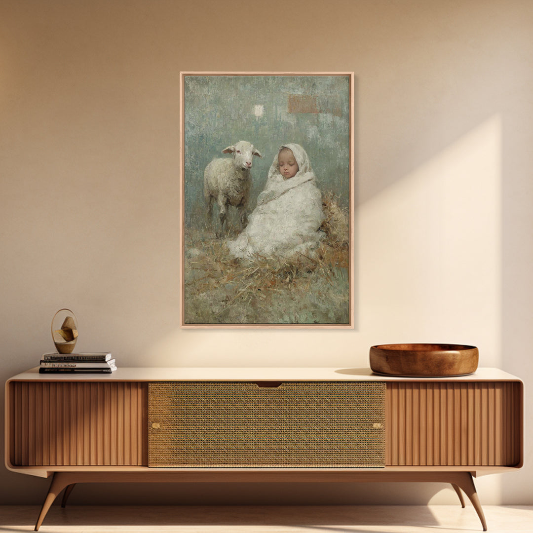 Little Lamb Peace – Framed Canvas Print – Christian Wall Art – Christian Art Canvas – Jesus Painting – Christian Christmas Art – Christmas