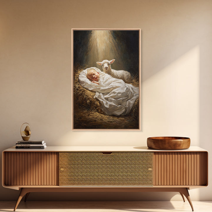 Heaven’s Gentle Ray – Framed Canvas Print – Christian Christmas Art – Jesus Painting – Christian Art Canvas – Christmas Wall Art – Modern C