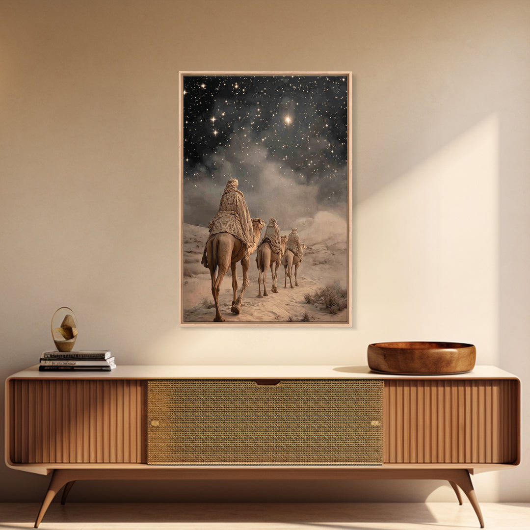 Night Star Path – Framed Canvas Print – Christian Christmas Art – Christian Wall Art – Christian Art Canvas – Jesus Painting – Christmas Ar