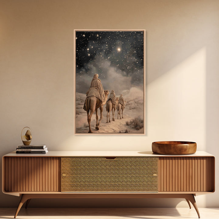 Night Star Path – Framed Canvas Print – Christian Christmas Art – Christian Wall Art – Christian Art Canvas – Jesus Painting – Christmas Ar