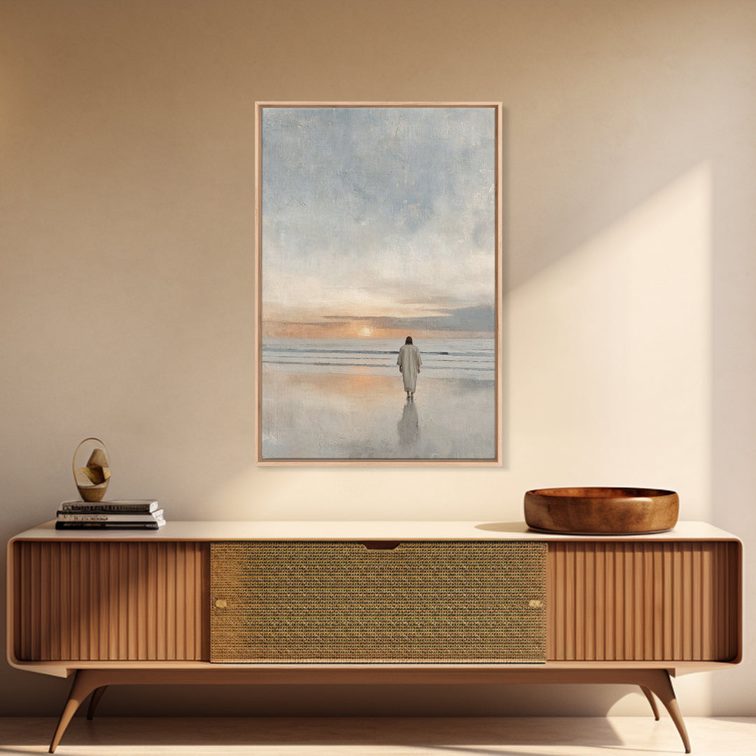 Shore Of Peace – Framed Canvas Print – Jesus Painting – Christian Wall Art – Christian Art Canvas – Modern Christian Art – Christian Decor